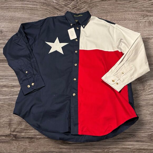 Tiger Hill Texas Flag Button Down Shirt Men’s Large 100% Cotton Twill Western - Picture 9 of 10